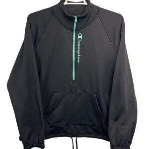 Champion Mens Half Zip Jacket Black Size XXL Lightweight Sweater Sporty Spellout